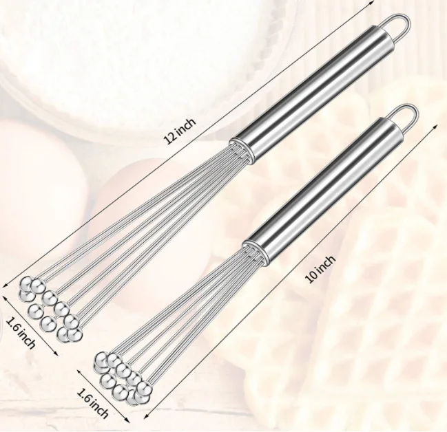 

2 Pieces Stainless Steel Ball Whisk Wire Egg Whisk Set Kitchen Whisks for Cooking