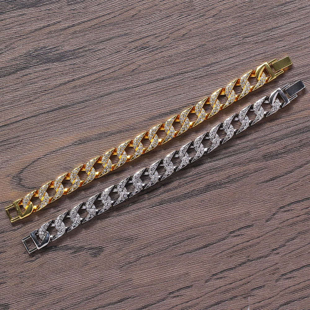 

AB005 14mm 8inch Hip Hop Men Crystal Cuban Bracelet Bangle Bling Bling