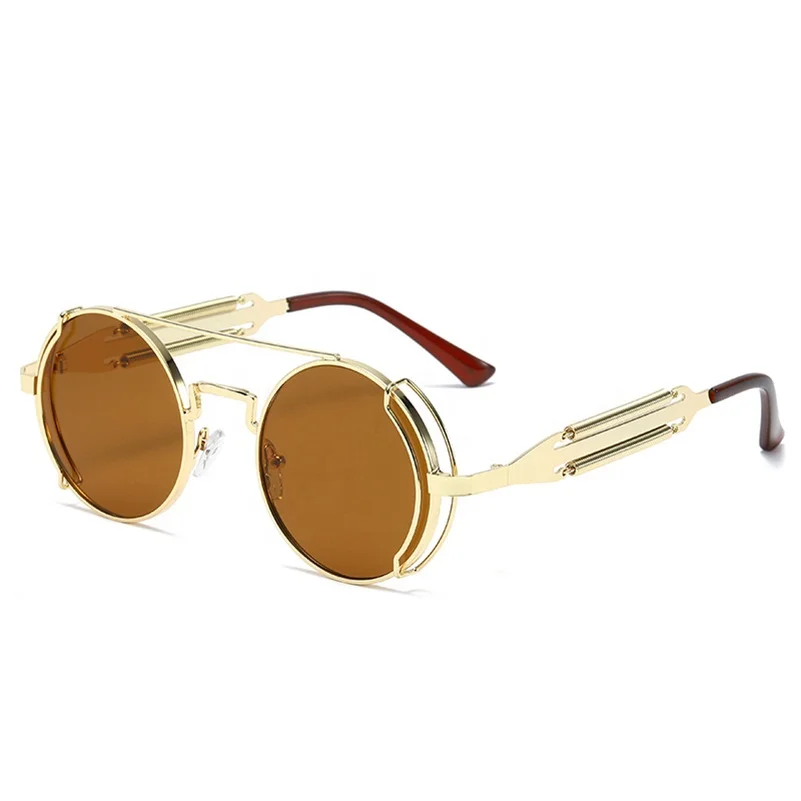 

Vintage Steampunk Men's Sunglasses Personality Double Spring Leg Quality Designer Round Punk UV400 Blocking Sunglasses, 13 colored