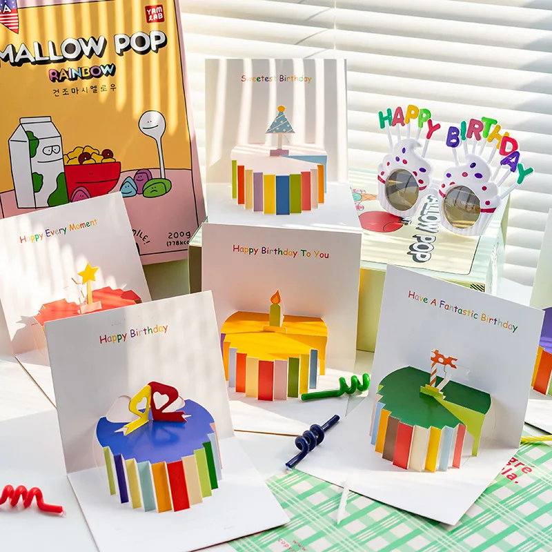 

Hot Selling Creative Cute 3D Birthday Cake Greeting Card Christmas Gift Handwritten Blessing Card