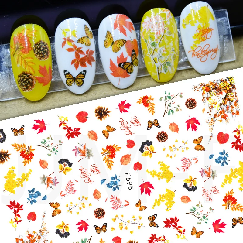 

Fall Maple Leaves Nail Decoration Art Wraps Daisy Flowers Designs 3D Nails Sticker DIY 2021 New Autumn Fall Nail Art