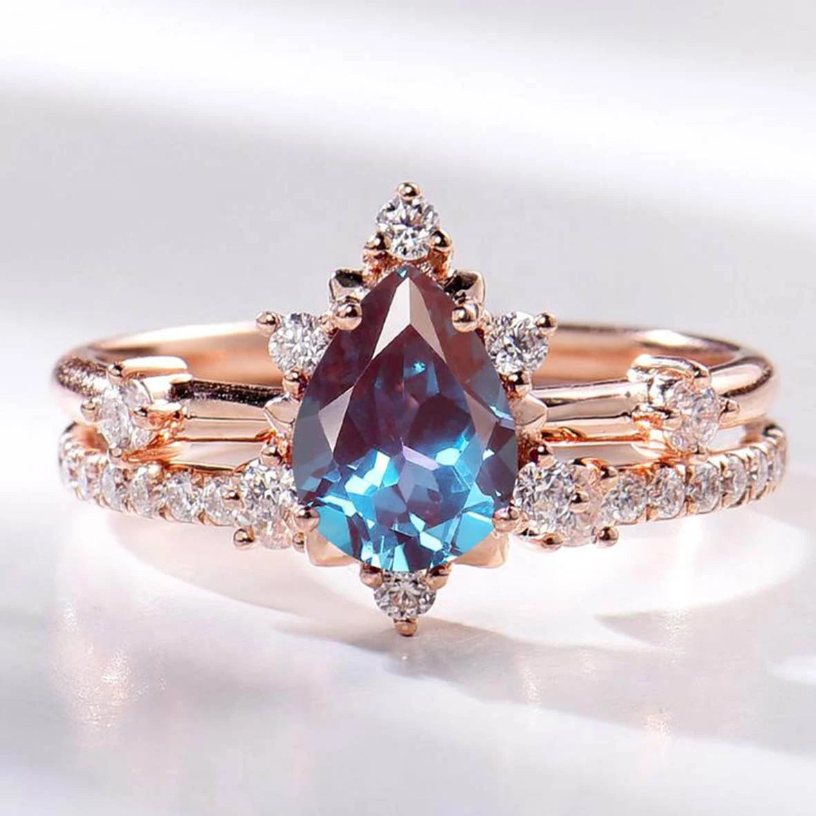 

Rose Gold Art Deco Ring Vintage Lab created Alexandrite engagement ring