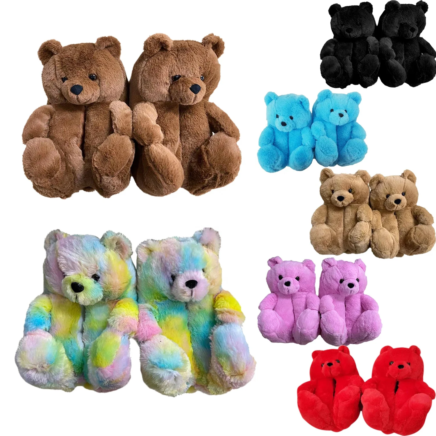 

T0016 2021 HOT sale Wholesale Promotion Custom Cute Women Plush Furry Stuffed Teddy Bear Slippers, 7 colors