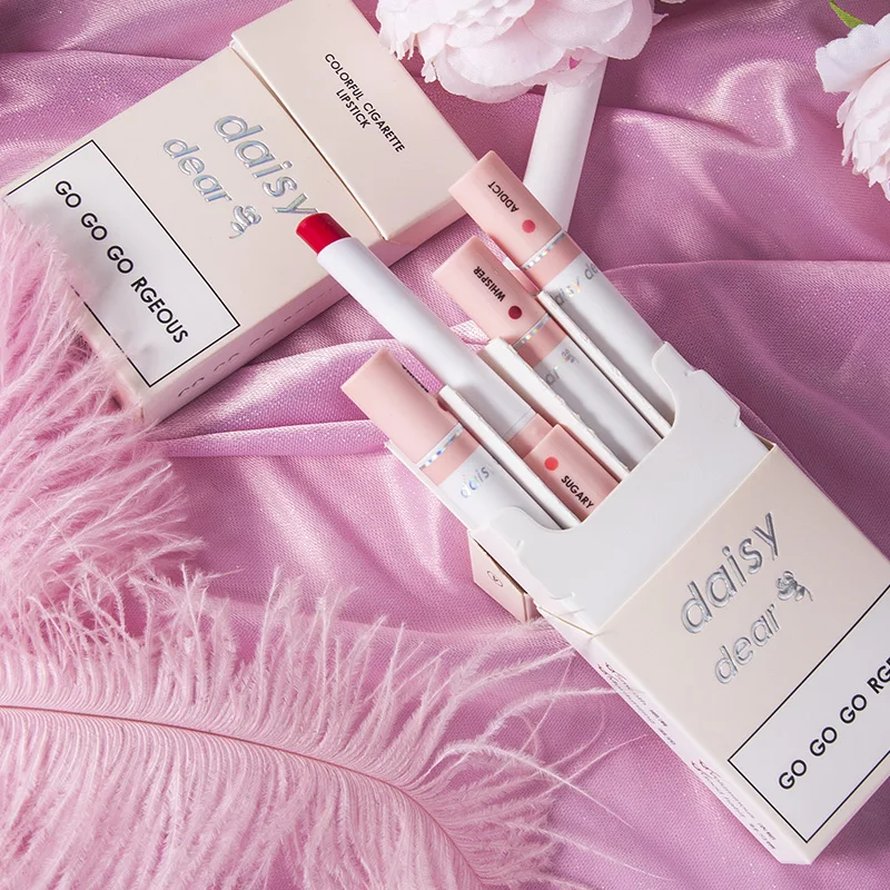 

Support OEM/ODM red smoke tube cigarette case lipstick set 4 color cheap girls matte lipstick for female student