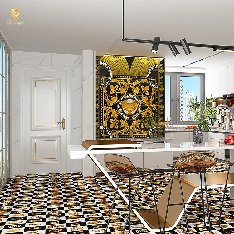 Springletile Tiles Manufacturing Foshan Gold Alphabet Porcelain Small Pattern Wall Ceramic Matte Bathroom Tiles Walls and Floors