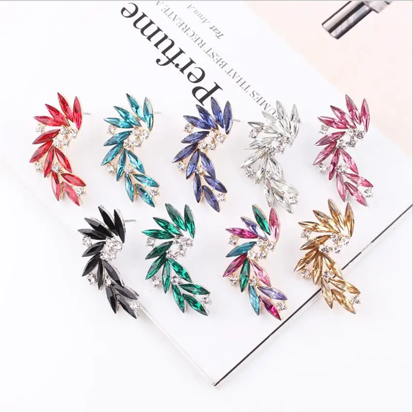 

2021 hot sale Colorful Wings Stud Earrings Acrylic Crystal Stone Women Piercing Earrings Trendy Wedding Jewelry Christmas Gift