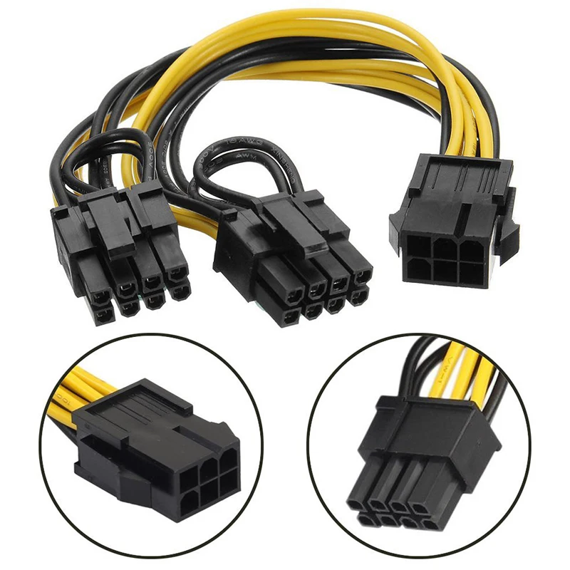 

6pin to 2* 8pin(6+2)pin for miner Molex 6 pin PCI E to 2*PCIe 8 (6+2) pin Graphics Video Card PCI-e VGA Splitter Hub Power Cable, Black/yellow