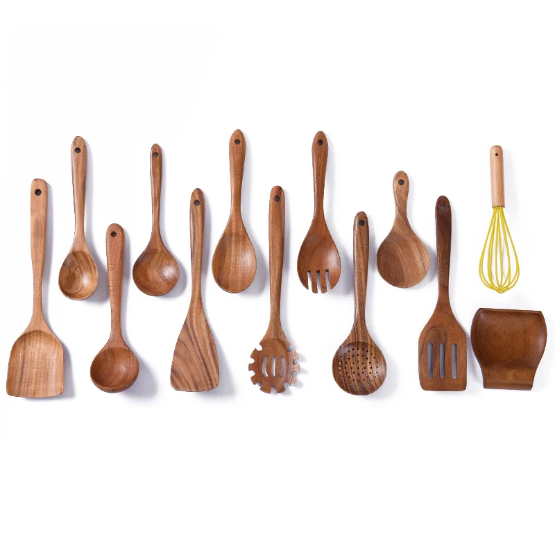 

Amazon Hot Teak Wood Cooking Spoon Set Kitchen Accessories Wooden Utensil Set