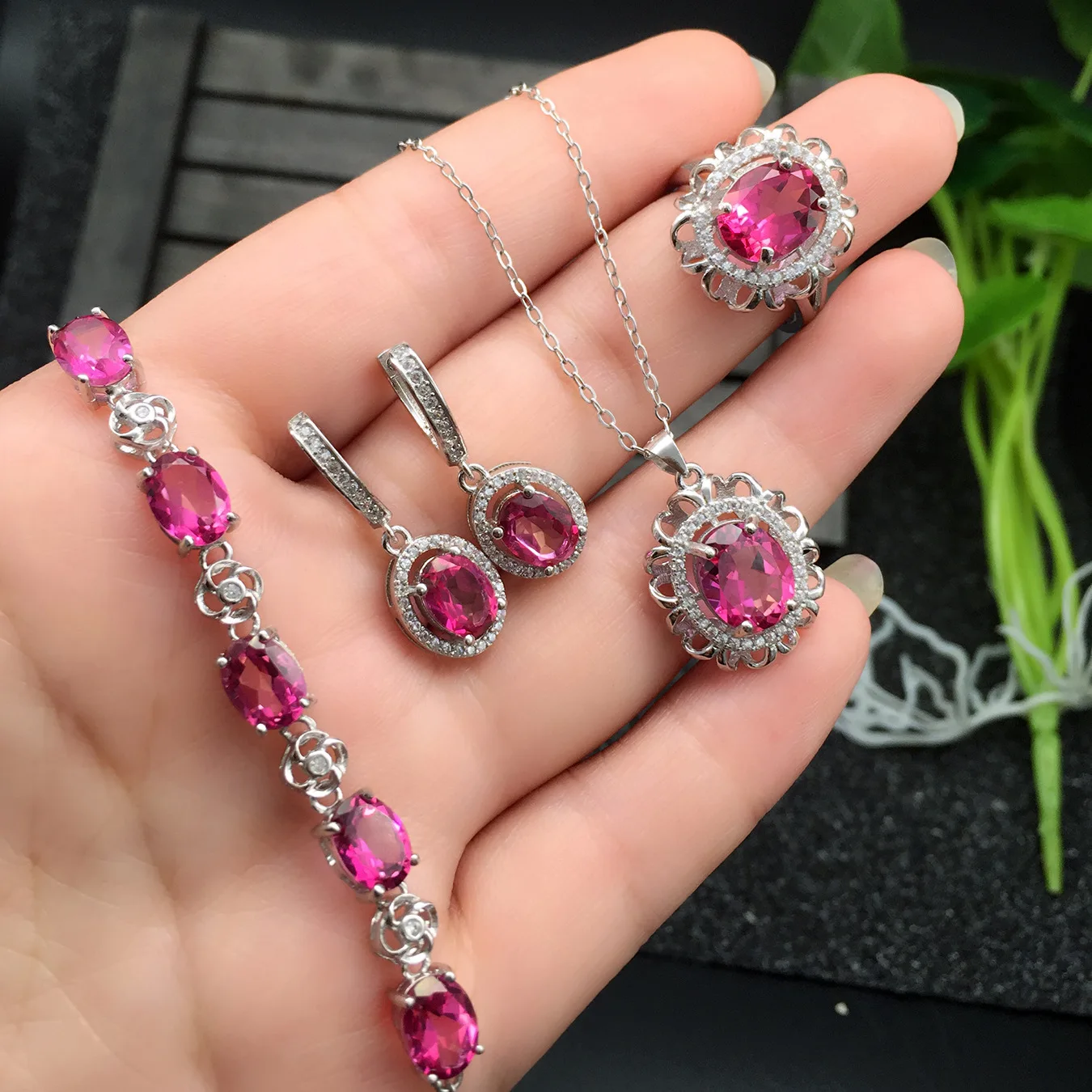 

wholesale high quality natural mystic pink topaz gemstone jewelry set 925 sterling silver, Pink and silver