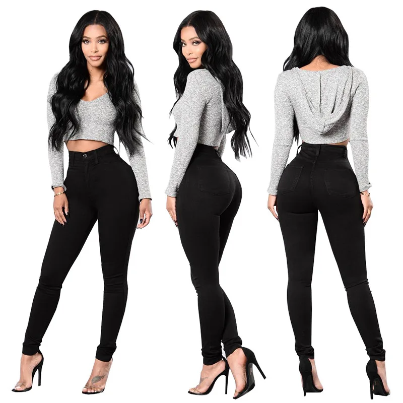 

Jeans Female Denim Pants Black White Color Women Jeans Stretch Bottoms Skinny Pants For Women Trousers plus size