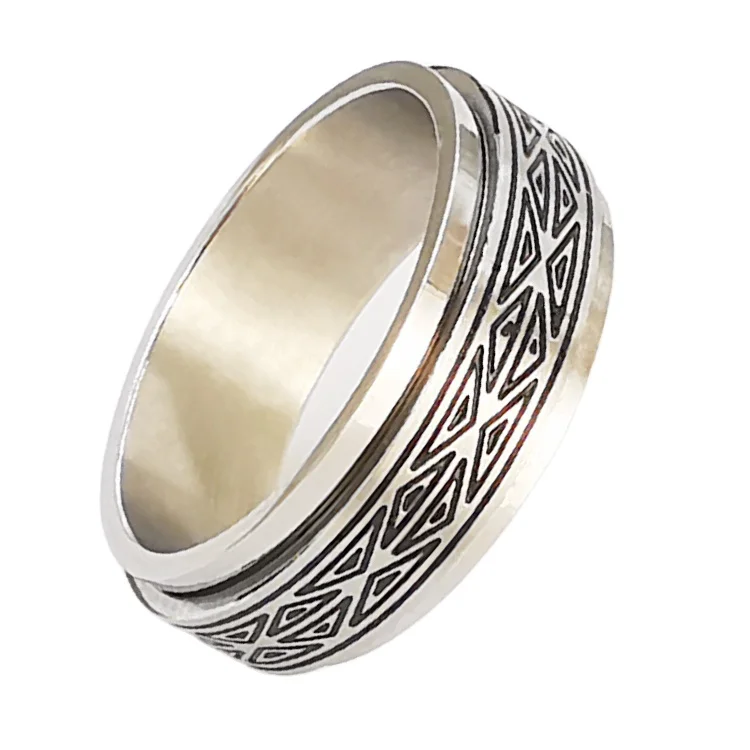 

Iron triangle fine jewelry Wholesale trendy swivel circlet custom personality logo stainless steel finger ring wedding bands B23, Support custom