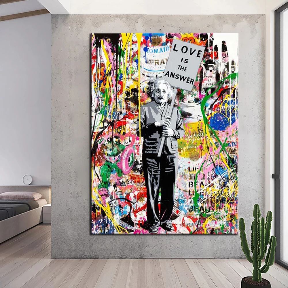 

Street graffiti art abstract einstein pop art abstract canvas oil painting wall art living room decoration