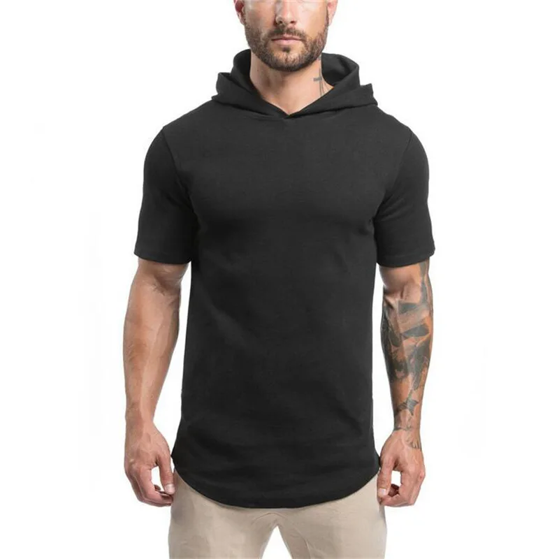 

Hot sell high quality custom logo wholesale sport muscle men gym t shirt with hood, Black,white,gray