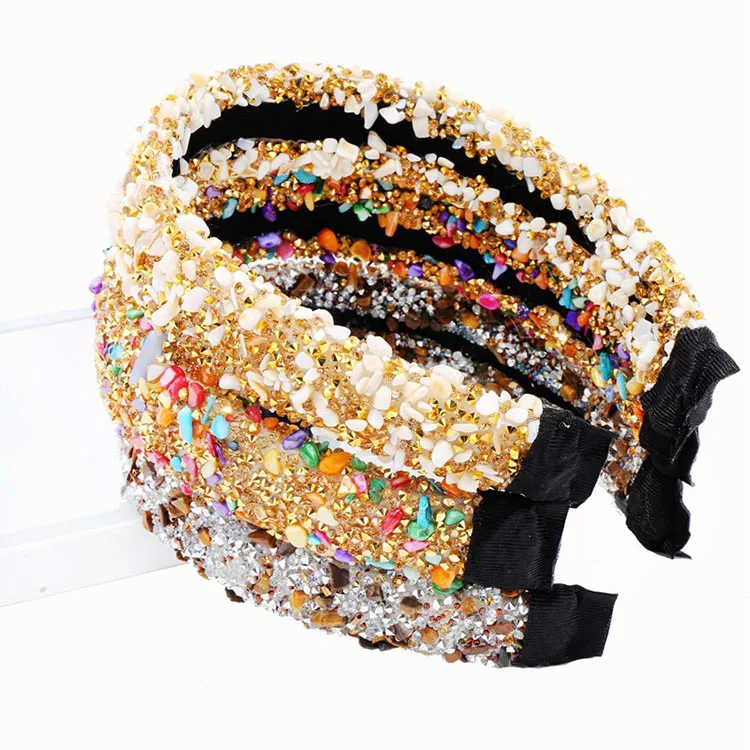 Fashion Full Crystal Rhinestone Headband For Women Thick Wide Vintage Turban Hairband Night Clud 7348