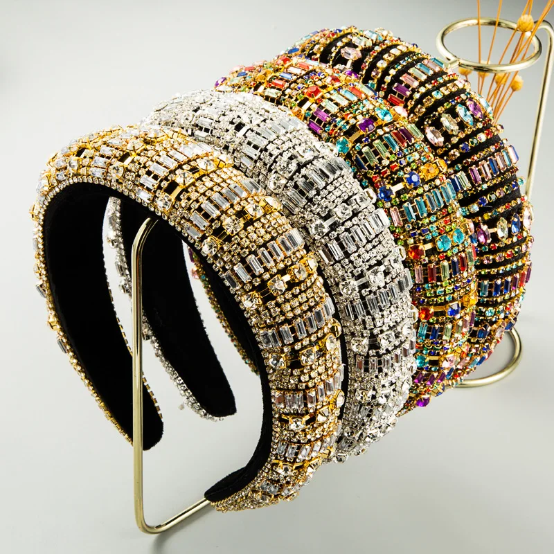 

Full Handmade Colorful Diamond Hair Hoop Women Hairwear Accessories Baroque Statement Luxury Headband