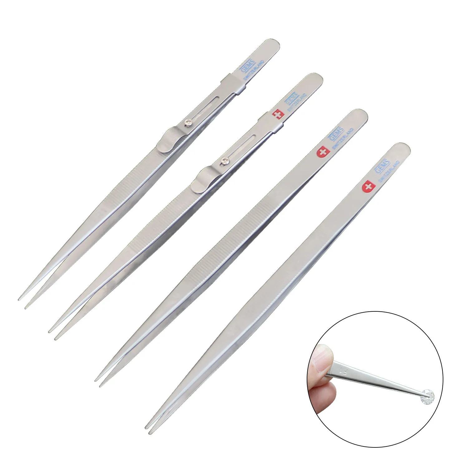 

Diamond Stone Tweezers Gem and Jewelry Tweezers Stainless Steel Slide Locking Serrated Fine Pointed Tip Tweezers with Gem Slot