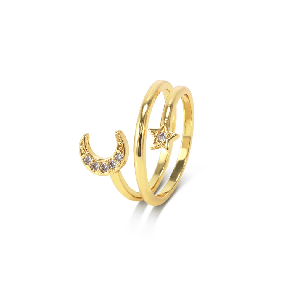 

Foxi Wholesale Jewellery Rings 18k Gold Plated Star and Moon Rings Jewelry For Women
