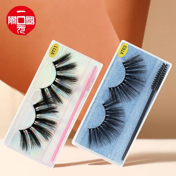 

New cross-border 25MM long imitation mink false eyelashes 3d thick European and American with eyelash brush a pair of false, Black color