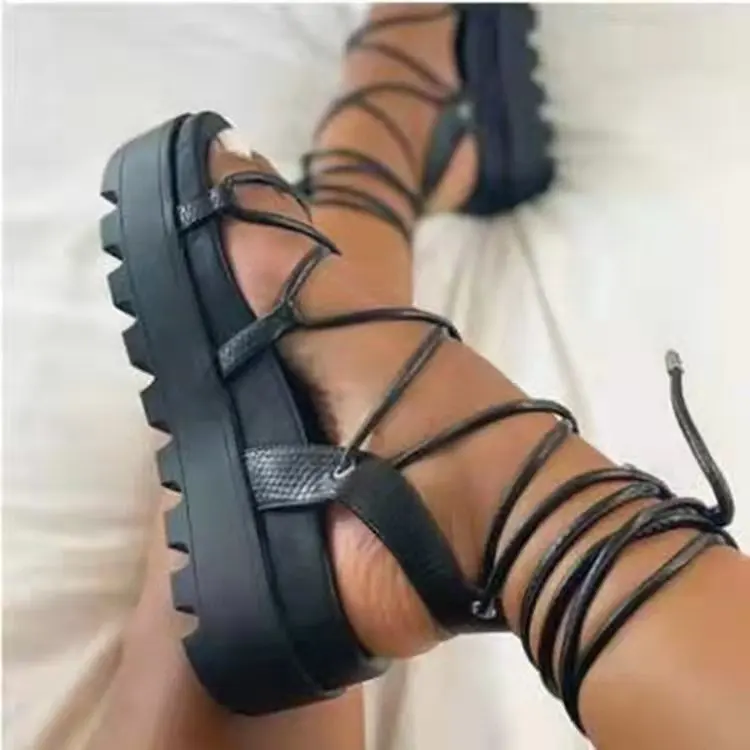 

2021 Fashion Lady Sandales Bandage Lace-up platform Roman Talons Femmes Sandalias Mujer Flat Women Sandals for Women