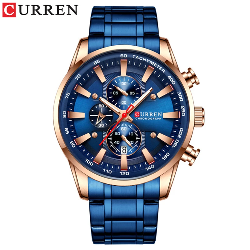 

CURREN 8351 Black Gold Watch for Men Fashion Quartz Sports Wristwatch Chronograph Clock Date Watches Stainless Steel Male Watch