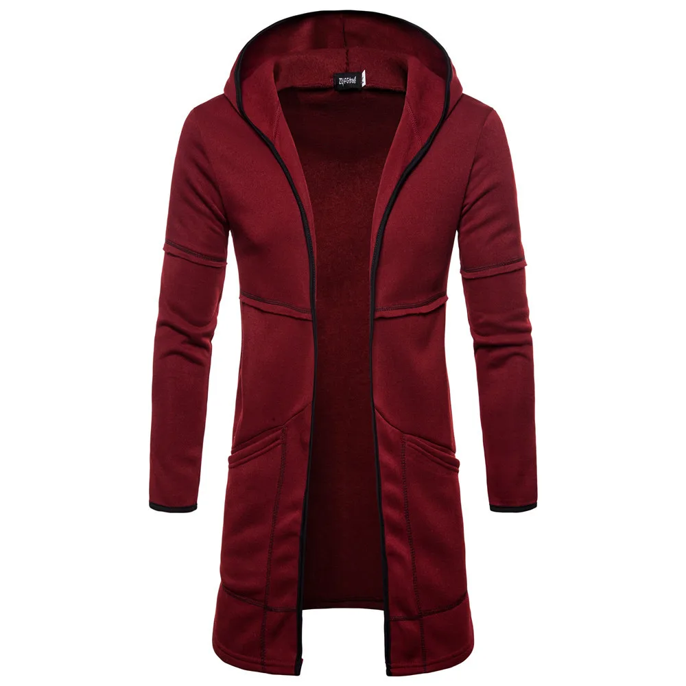 

Men's Fashion Warm Hooded Coat Solid Long Sleeve Knee Length Trench Coat Casual Hoodies Oversized Long Cardigan Overcoat