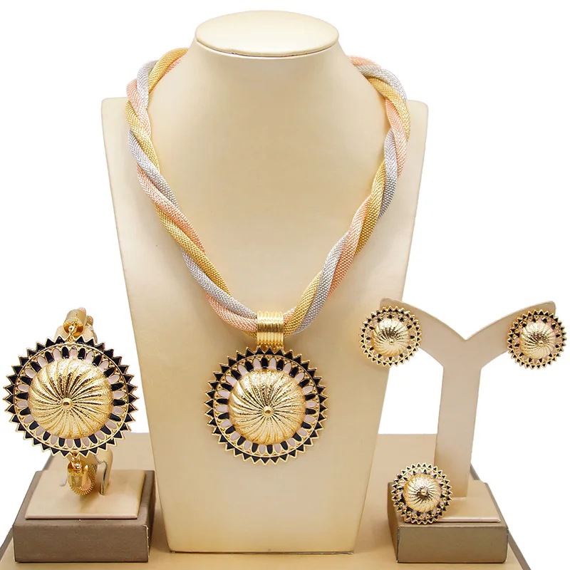 

Best Sell New Big High Quality 18k Gold Plating Jewelry Set Wedding Zircon Necklace Bracelets Set African Jewelry Sets for Women