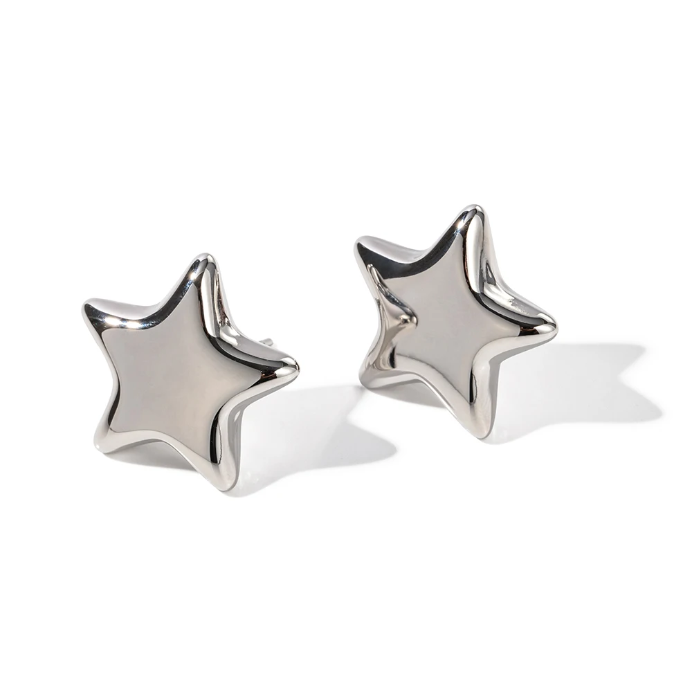 Platinum Hollow Round And Smooth Star Waterproof 18K Gold Plated Stainless Star Earrings For Women