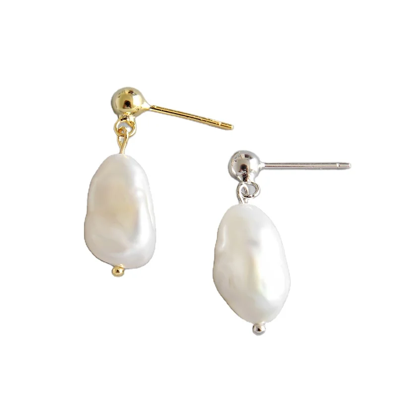

925 Sterling Silver simple fashion Freshwater Pearl baroque pearl dangle earrings