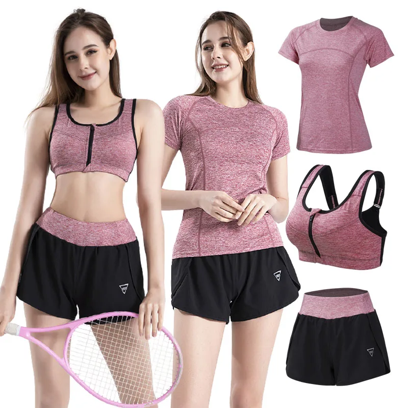 

Summer fitness wear workout clothing suit 3 piece activewear plus size gym shorts sportswear set women gym, 5 colors