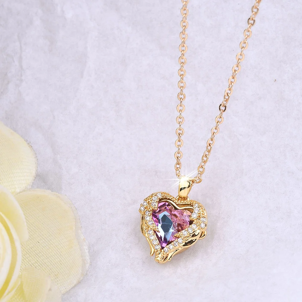 

Zircon Colorful Glass Love Forever Heart Necklace Women Jewelry Valentine's Day Gift, Gold