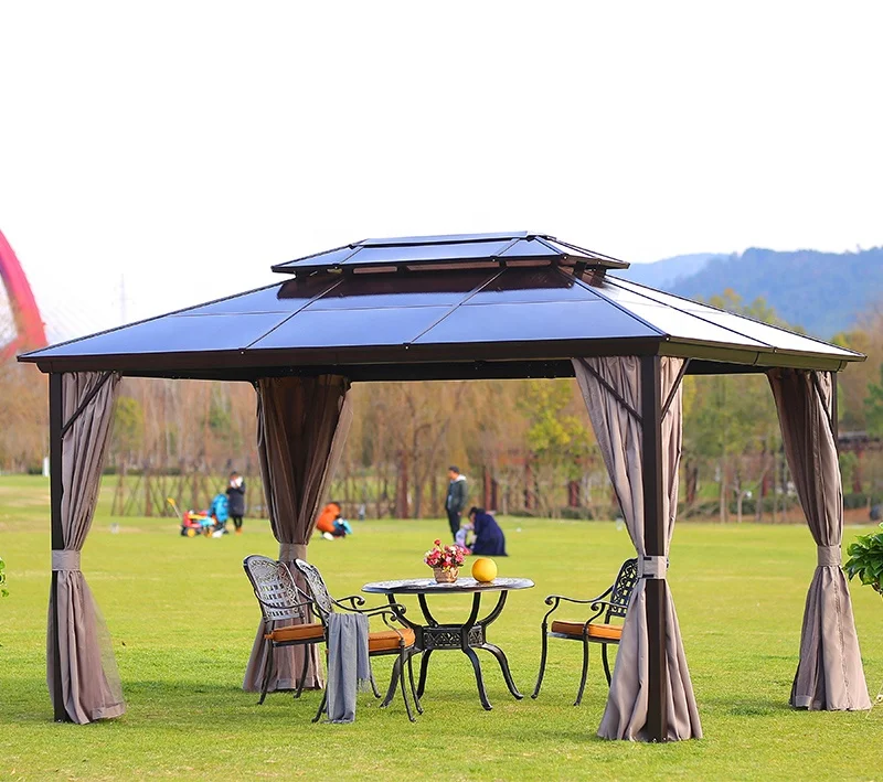 

Outdoor Gazebos High Quality Garden Morden Party Double Polycarbonate Roof Gazebo 3*4M Luxury Aluminium Hardtop