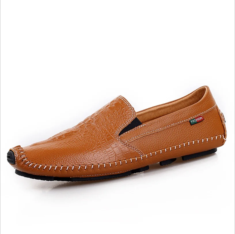 

ZY1039A slip-on plain genuine leather casual shoes for men, Brown/black/blue