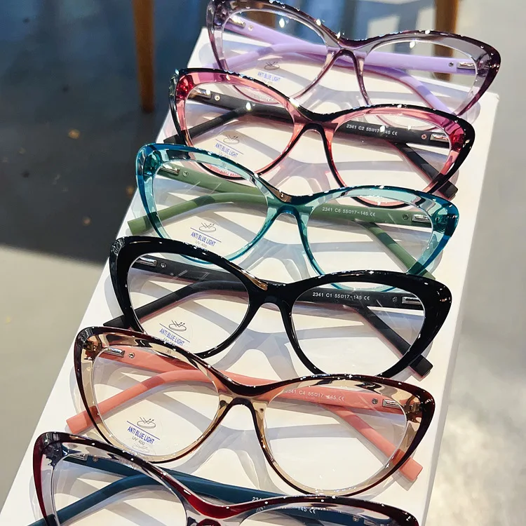 

2341 custom Anti Blue Light Cat Eye Glasses Trendy tr90 spring hinge Optical Glasses Frame Women Designer Eyeglasses Frame
