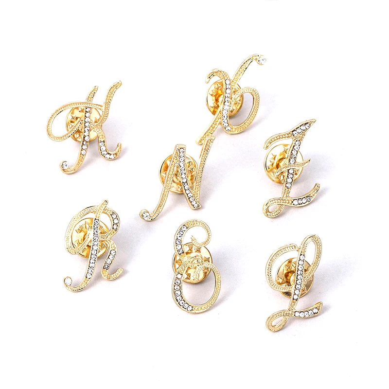 

Product 2020 Fashion jewelry gold plated Rhinestone Letters Alphabet Brooch Pin, Crystal rhinstone+gold alloy