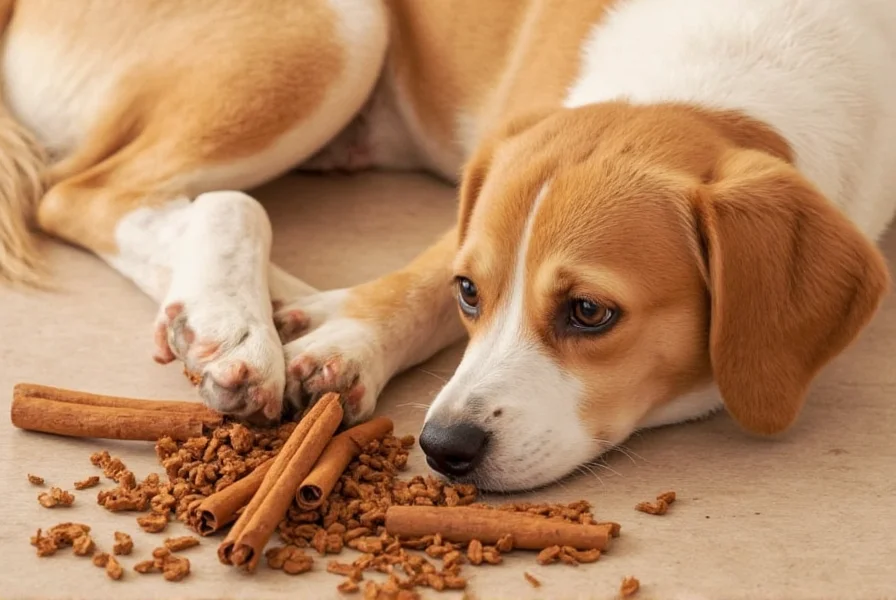 Close-up of cinnamon powder next to measuring spoons for dog dosage reference