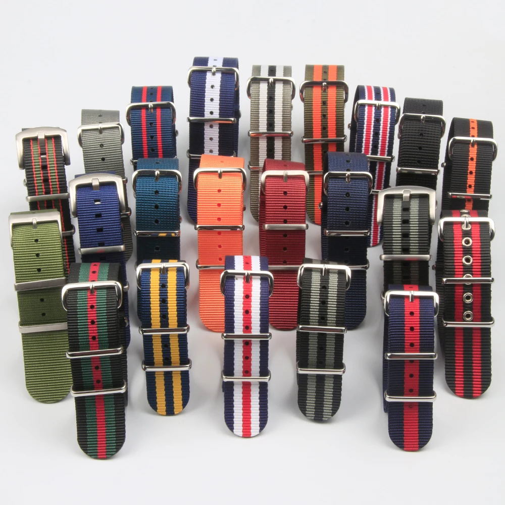 

Adjustable Seatbelt Nato Nylon Striped Watch Strap Buckle Straps for Apple Watch Band 22mm 20mm 18mm 16mm 14mm