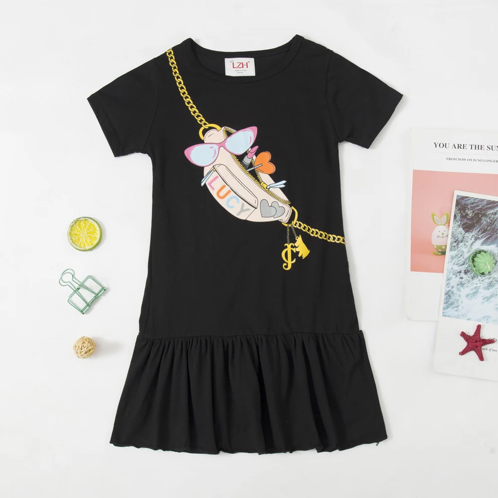 

LZH Children's Dress Summer Kids Dresses For Girls Casual Cartoon Print Princess Dress Toddler Girls Clothes 2-6 year