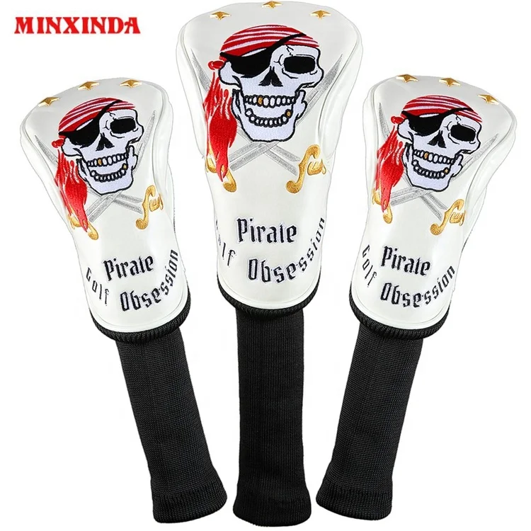 

Drop-shipping 3 pcs 1D+2FW Set White Premium Leather Pirate knitted Golf Club Driver FW Headcover