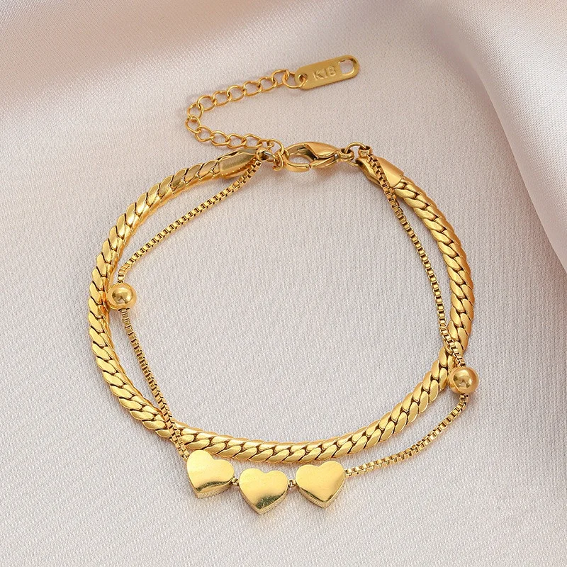 

custom New Design Titanium bracelet stainless steel charm bracelet Gold Link Bracele love bracelet women jewelry, Gold color