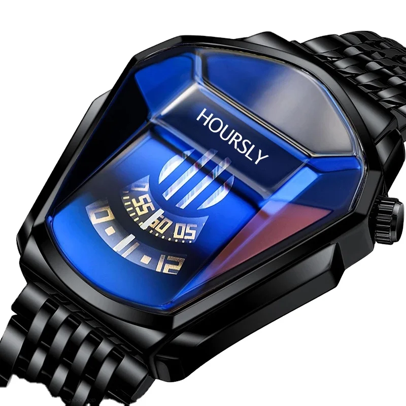 

HOURSLY Brand Luxury Trend Cool Men's Wrist Watch Stainless Steel Technology Fashion Quartz Watch For Men 2021 Relogio Masculino