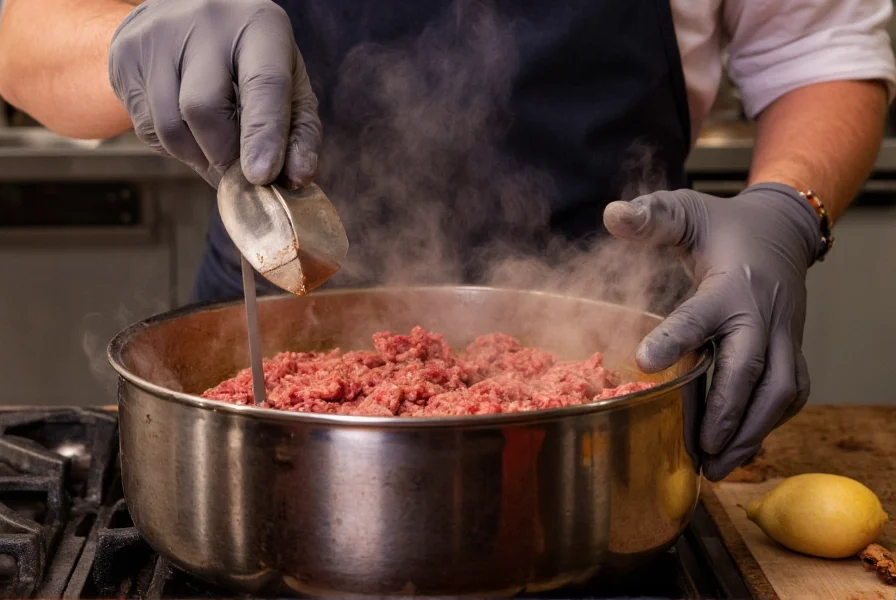 Chef browning ground beef for chili base