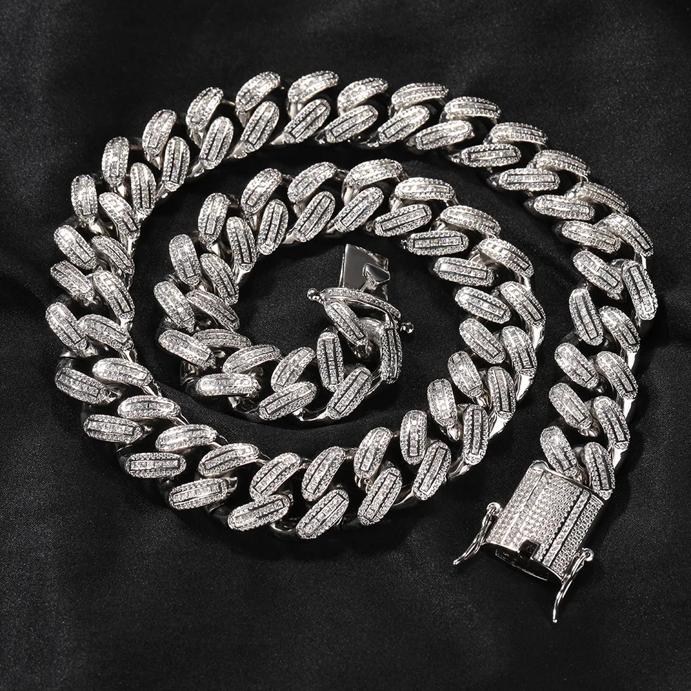 Europe and America Hiphop Rock Rapper Jewelry 18mm Thick Gold Iced Out Cz  Baguette Chain Party Figure Choker Necklaces Chain