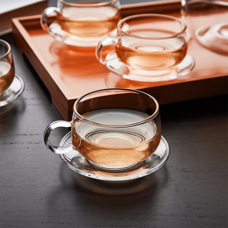 Alibaba Best Seller Reusable Clear Glass Tea Cups Borosilicate Glass Coffee Cup With Saucers