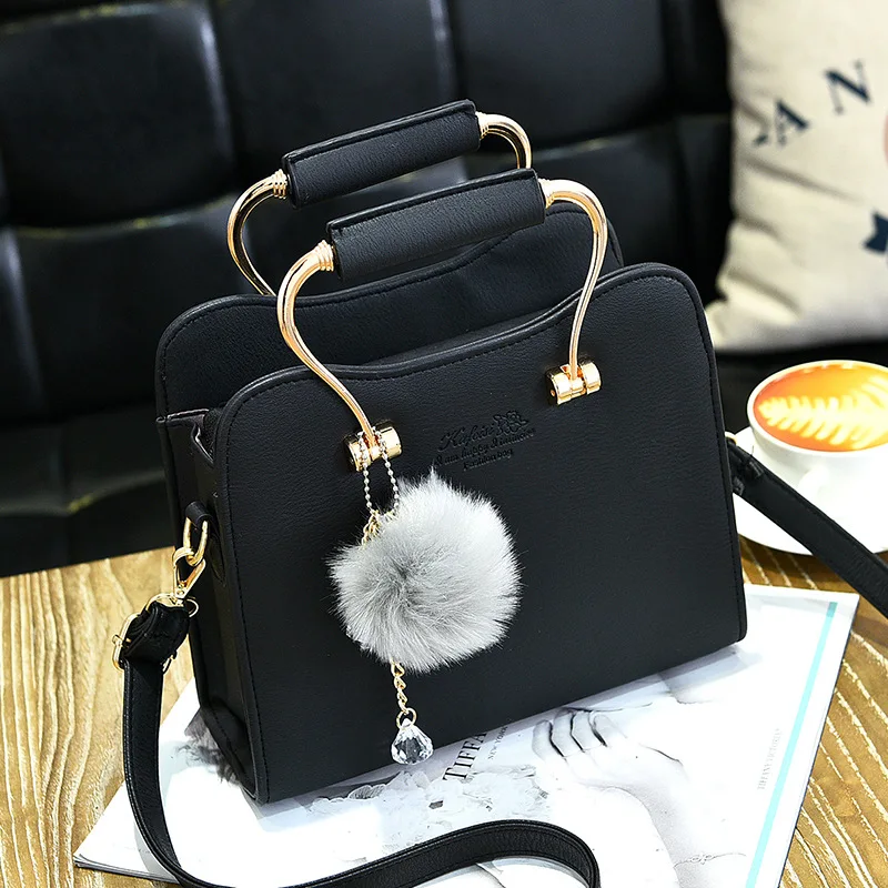 

2019 Fashion Soft Shoulder bags For Women, Pu Leather Tote Bags Set Women Fluffy Ball Pendant Hand Bags, As picture