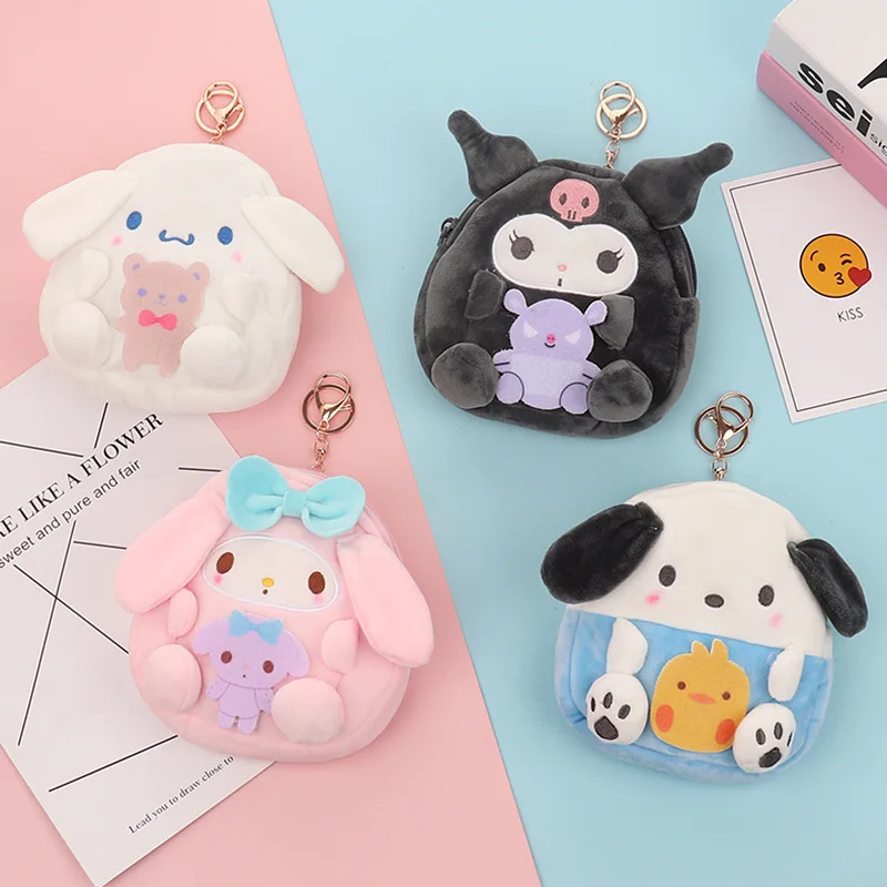 

Lovely Fluffy Cartoon Pom Pom Purin Mini Plush Coin Purse Handbag My Melody Kids Kuromi Cinnamoroll Zipper Wallet Pendant Gift