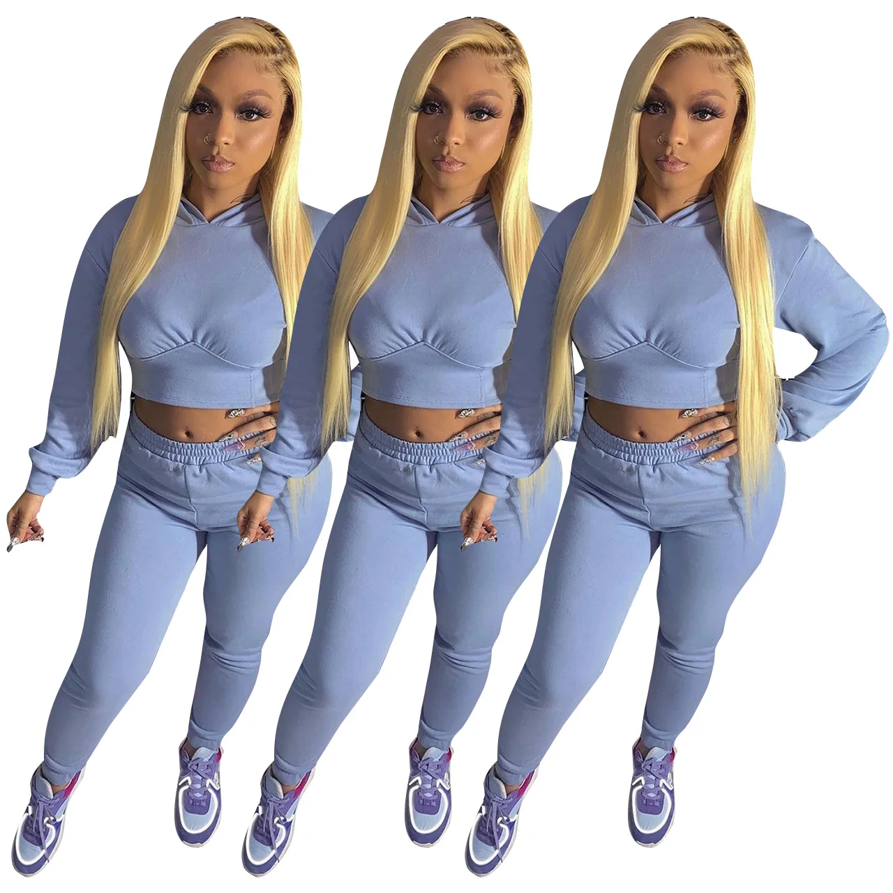 

2021 Sexy Fall Clothes Two Piece Set Tracksuit Hoodie Womens Jogger Sweatpants And Hoodie Set, Picture
