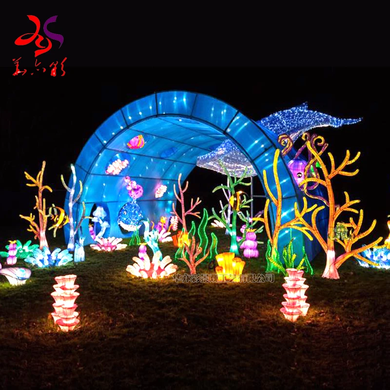 

2021 Newest Chinese Traditional Zigong Festival LED Lighted Sea Ocean Octopus Shark Arch World Lantern, Customized color