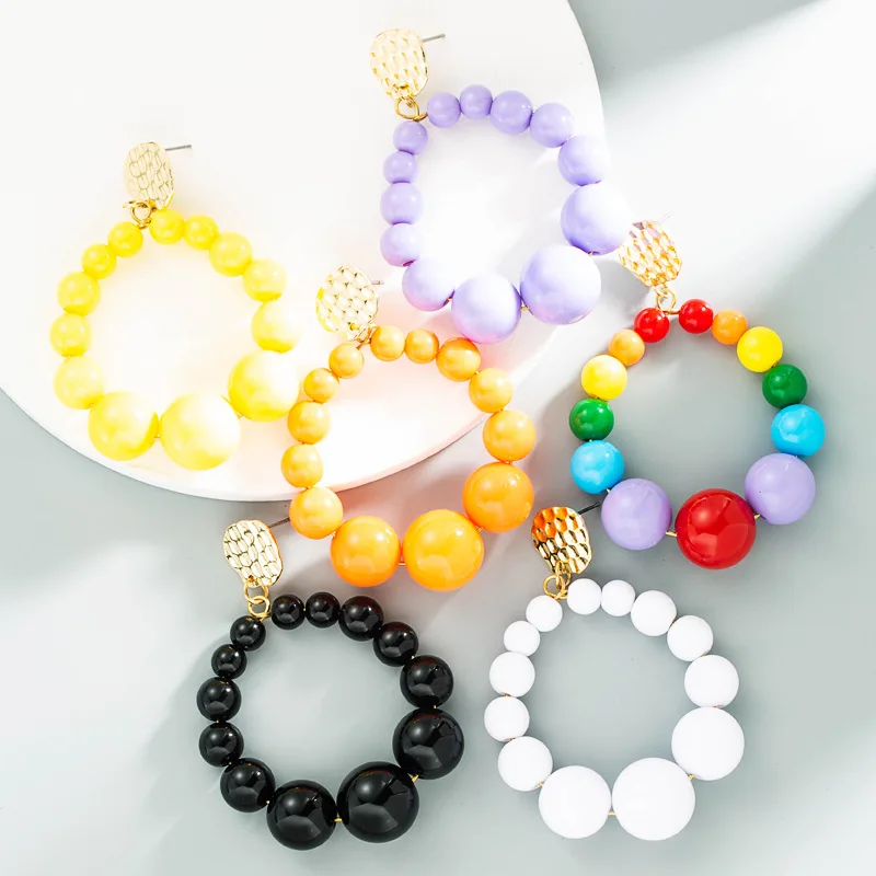 

Trendy Handmade Colorful Beaded Pendant Earrings Exaggerated Personality Earrings for Women, White/yellow/purple/black/rainbow/orange