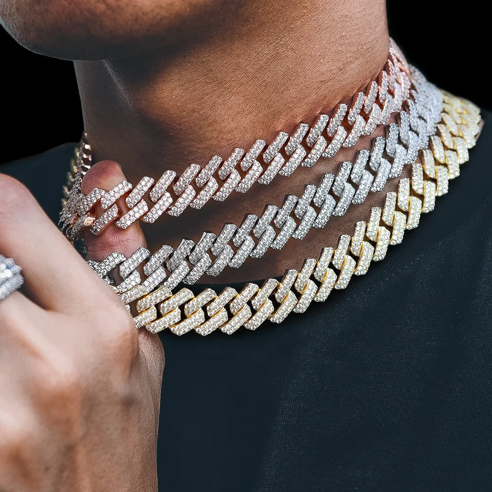 

Fashion Iced Out Jewelry 13MM 18K Gold Plated Iced Out Miami Choker Women Diamond Necklace Cuban Link Chain Men, Gold silver