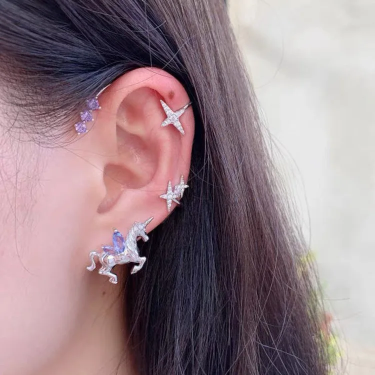 

New Arrival 3D Unicorn Earrings Jewelry Ear Cuffs Earring Wholesale, As the picture